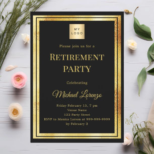 Black gold retirement party business logo invitation