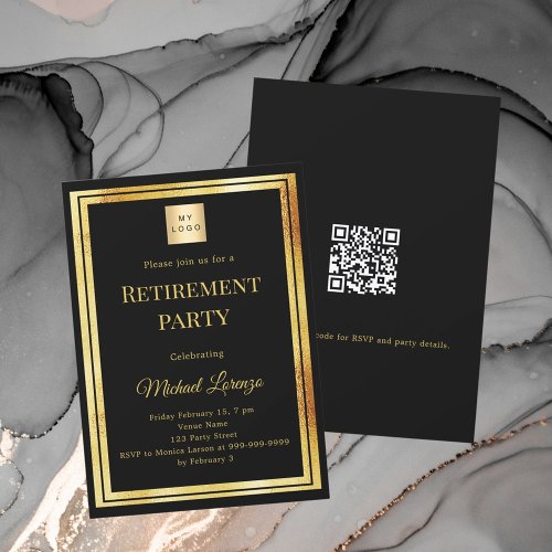 Black gold retirement party QR code business logo