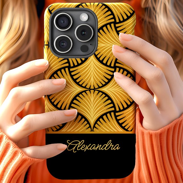 Black Gold Retro 1920s Gatsby Palms Script Name Case-Mate iPhone Case (Creator Uploaded)