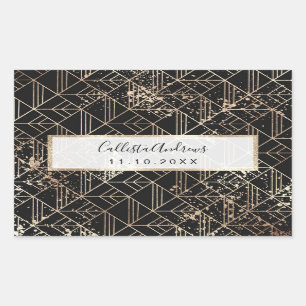 Black Gold Retro Art Deco Geometric Paint Splatter Rectangular Sticker