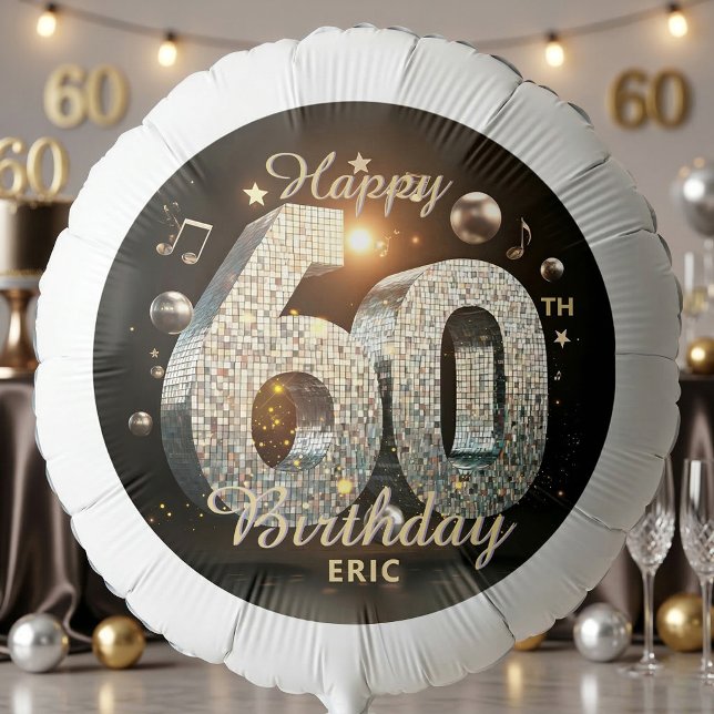 Black Gold Retro Disco Ball Music 60th Birthday Balloon (Creator Uploaded)