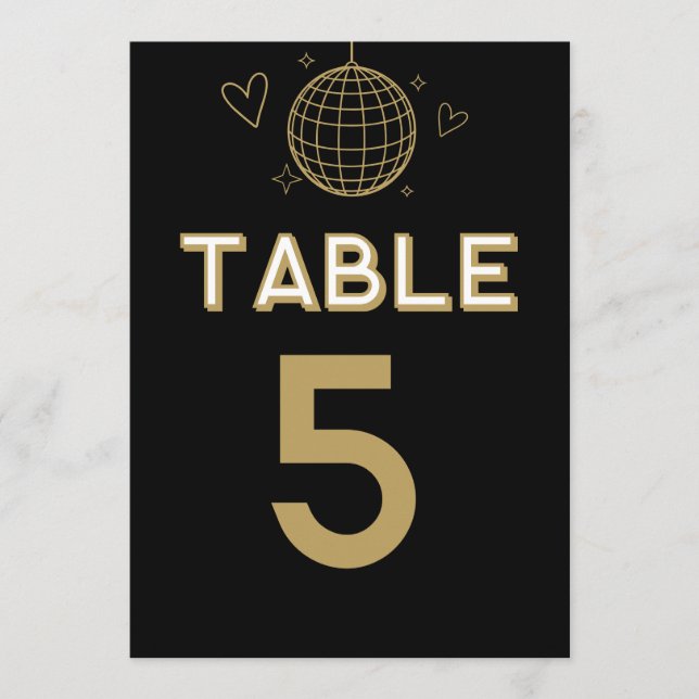 Black Gold Retro Disco Groovy Large Table Numbers (Front)
