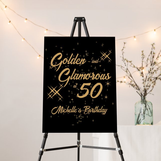 Black Gold Retro Golden Glamorous 50th Birthday Foam Board (In Situ (Stand))