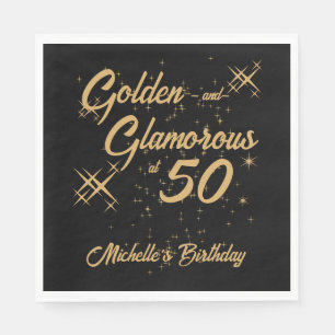 Black Gold Retro Golden Glamorous 50th Birthday Napkins