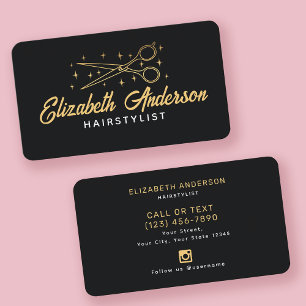 Black & Gold Retro Typography Hairstylist  Business Card