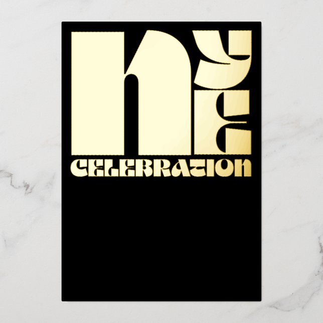 Black Gold Retro Typography New Year's Eve Party Foil Invitation (Front)