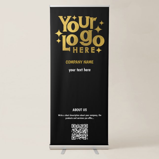 Black Gold Retro Unique Promotional Business Logo Retractable Banner (Front)
