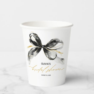 Black Gold Ribbon Bow Whimsical Bridal Shower Paper Cups
