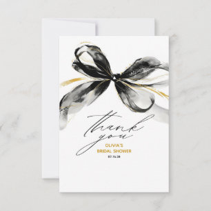 Black Gold Ribbon Bow Whimsical Bridal Shower Thank You Card