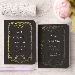 Black Gold Ring Floral Wedding Vow Books