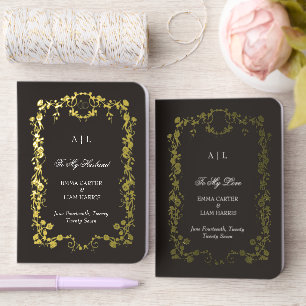 Black Gold Ring Floral Wedding Vow Books
