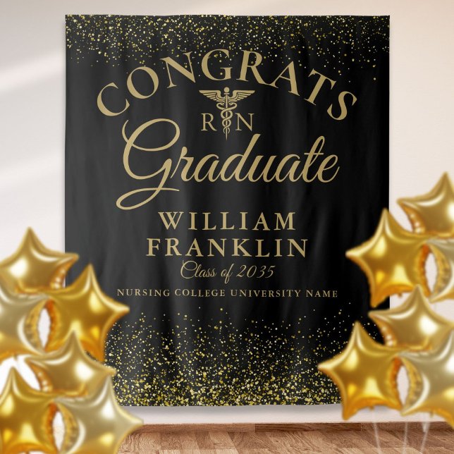 Black Gold RN Nursing Graduation Photo Backdrop (Black Gold RN Nursing Graduation Photo Backdrop)