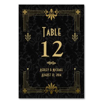 Black Gold Roaring 20s Art Deco Wedding Table Number by wasootch at Zazzle