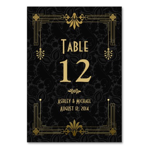 Black Gold Roaring 20s Art Deco Wedding Table Number
