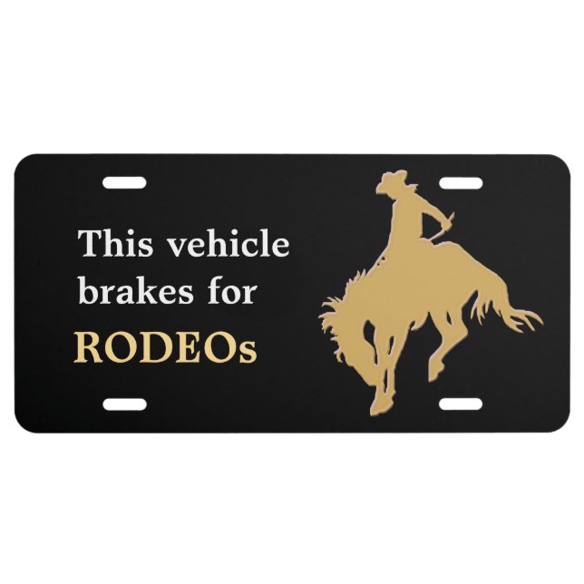 Black Gold Rodeo Bucking Horse License Plate (Front)