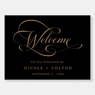 Black & Gold Romantic Script Wedding Welcome Foam Board