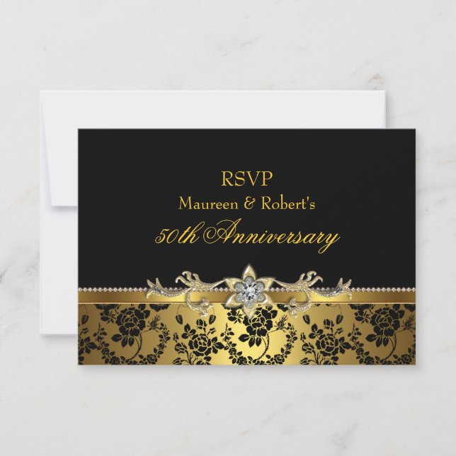 Black & gold Rose 50th Anniversary RSVP (Front)