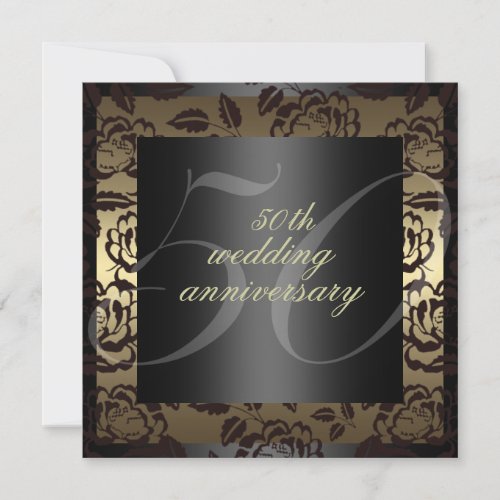 Black &amp; Gold Rose 50th wedding anniversary Invite