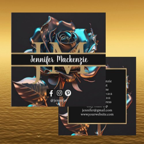 Black Gold Rose AI Generated Roses Square Business Card