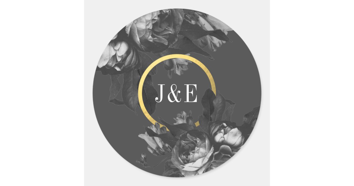 Black Gold Rose Antique Bouquet Wedding Classic Round Sticker | Zazzle