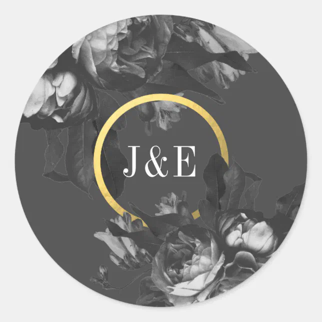 Black Gold Rose Antique Bouquet Wedding Classic Round Sticker | Zazzle