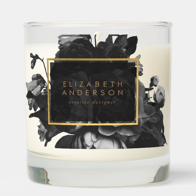 Black Gold Rose Bouquet Business Card Scented Candle (Front)
