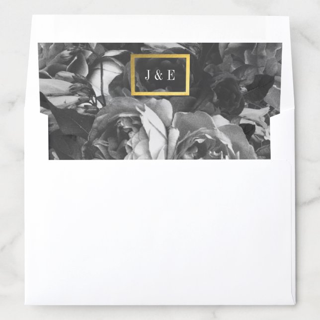 Black Gold Rose Bouquet Wedding Envelope Liner (In Envelope)