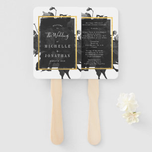 Black Gold Rose Bouquet Wedding Hand Fan