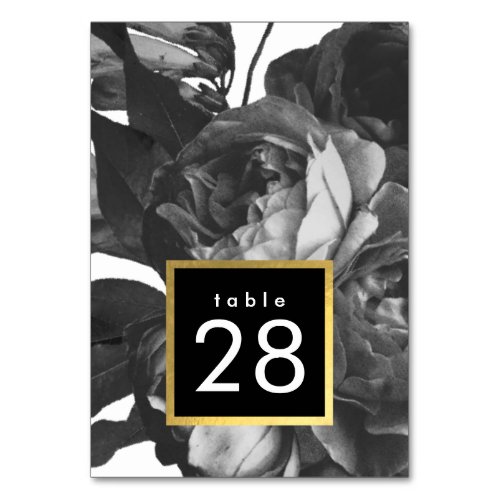 Black Gold Rose Bouquet Wedding Table Numbers