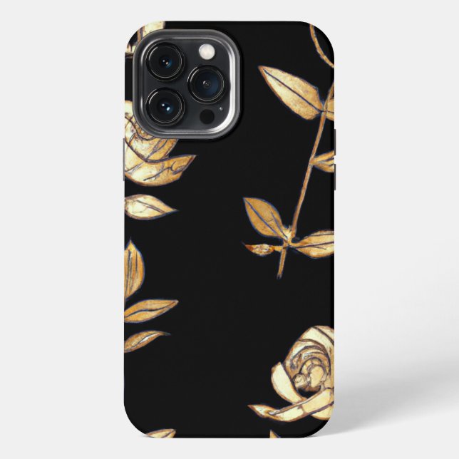 Black & Gold Rose Floral Pattern Iphone Case (Back)