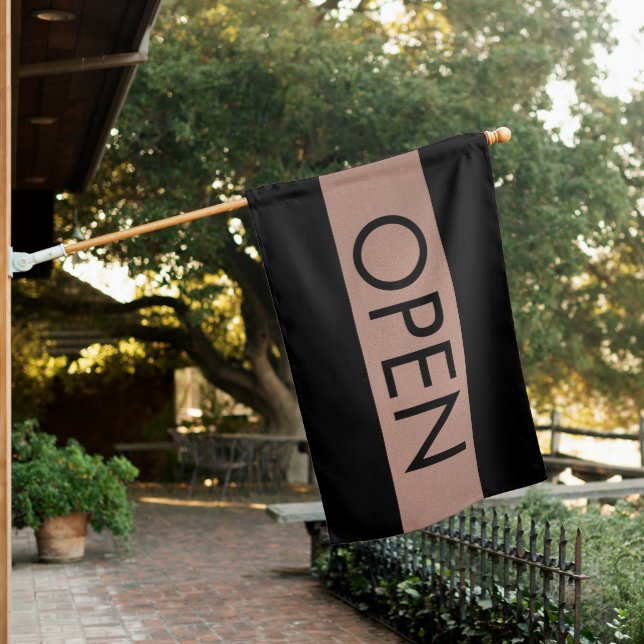 Black Gold Rose Small Business Open Sign Flag (In SItu)