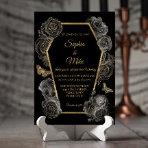 Black & Gold Roses Coffin Gothic Elegant Wedding