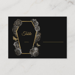 Black & Gold Roses Coffin Gothic Wedding Pattern Place Card