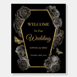 Black & Gold Roses Coffin Wedding Welcome Sign