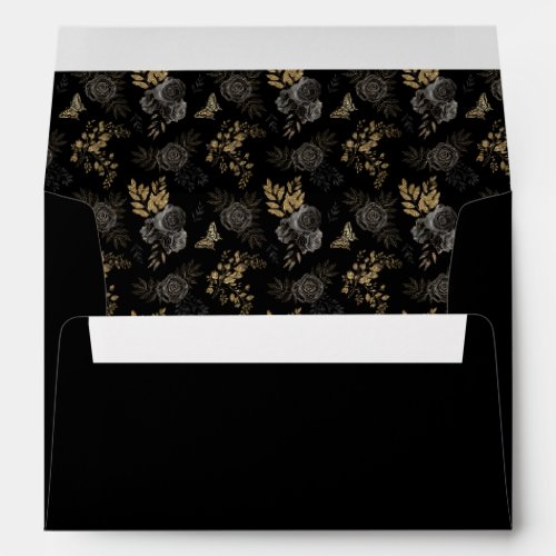 Black  Gold Roses Elegant Gothic Wedding  Envelope