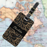 Black gold roses flowers luggage tag<br><div class="desc">Black roses with faux gold glitter on the front.  Personalize and add a name. Your contact information on the back.</div>