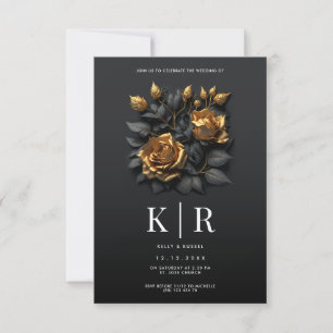 Black Gold Roses Gothic Wedding Invitation