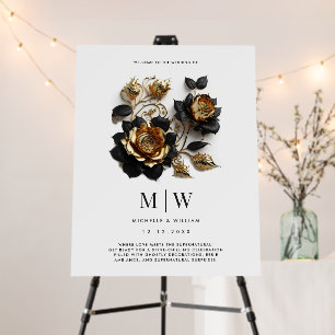 Black Gold Roses Gothic Wedding Party Foam Board