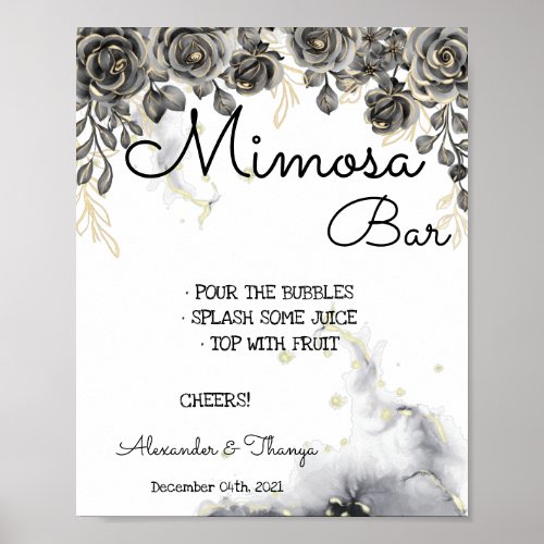 BlackGold Roses Mimosa Bar Bridal Shower Wedding Poster