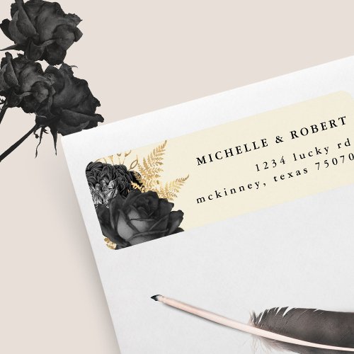 Black Gold Roses Return Address Label