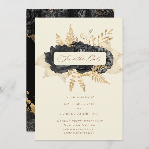 black gold roses save the date invitation