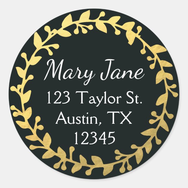Black & gold round address label (Front)