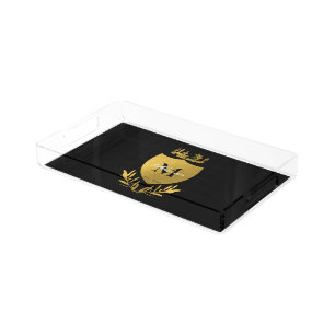 Black & Gold Royal Emblem Shield Monogram   Acrylic Tray