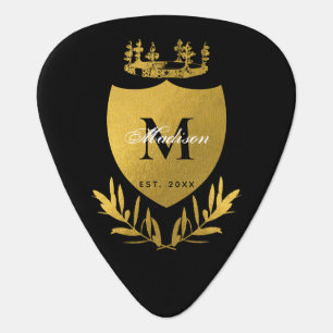 Black & Gold Royal Emblem Shield Monogram Guitar Pick