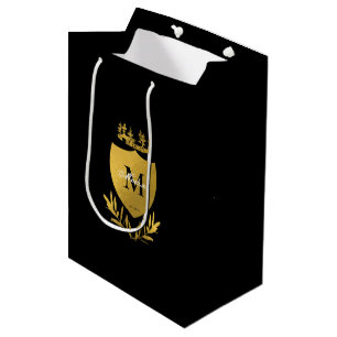 Black & Gold Royal Emblem Shield Monogram Medium Gift Bag