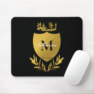 Black & Gold Royal Emblem Shield Monogram   Mouse Pad