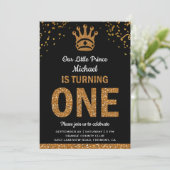 Black Gold Royal Prince First Birthday Invitation (Standing Front)