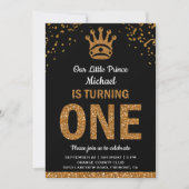 Black Gold Royal Prince First Birthday Invitation (Front)