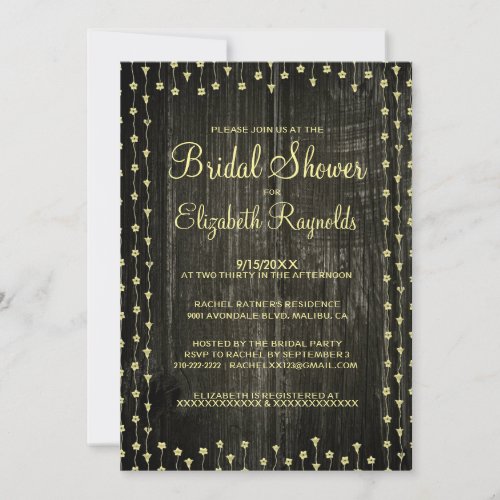 Black &amp; Gold Rustic Country Bridal Shower Invites