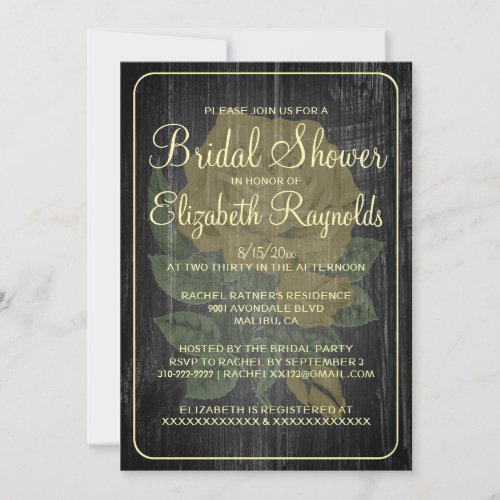 Black &amp; Gold Rustic Floral Bridal Shower Invites